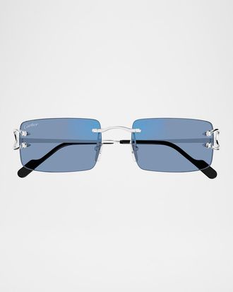Cartier Men & apos;s Rimless Metal C-Hinge Rectangle Sunglasses