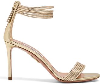 Aquazzura Gold-Tone Metallic Finish Square Toe Sandals