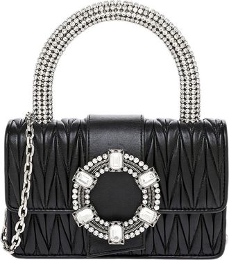 Miu Miu Crystal-Embellished Matelasse Leather Top Handle Bag