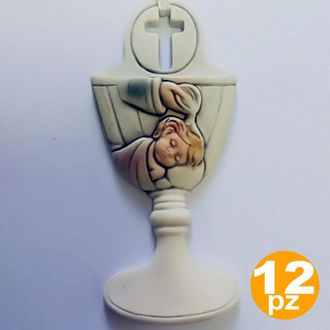 Trade Shop Trade Shop - Set 12 Bomboniere Battesimo Bambina Calice Acqua Santa Bianco Ceramica Appendino