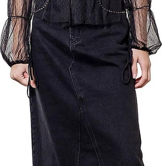 Moon River Moon River Cotton Studded Midi Skirt Black