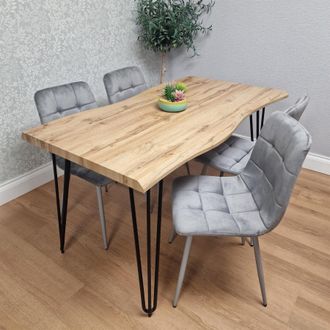 Kosy Koala Wooden Dining Table & 4 Grey Velvet Chairs - Stylish Dining Room Furniture in Brown