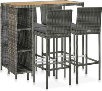 vidaXL Set De Bar Para Jard&iacute;n 5 Piezas Y Cojines Rat&aacute;n Sint&eacute;tico Gris Vidaxl