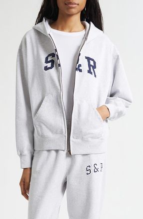 Sporty & Rich Ivy Logo Appliqué Cotton Graphic Zip-Up Hoodie in Heather Gray at Nordstrom, Size X-Large