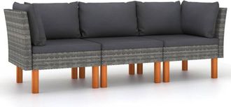 vidaXL Sofá de jardín de 3 plazas con cojines ratán sintético gris Vidaxl