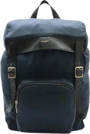 Saint Laurent Pre-owned Canvas Leather Backpack - unisex - Vintage Rugzakken - Blauw - ONE Size - Leer - Vintage
