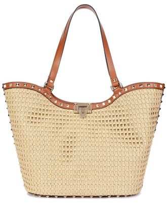 Tiffany & Fred Raffia & Leather Large Tote