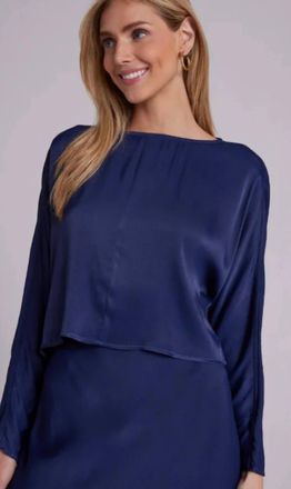 Bella Dahl Dolman Satin Sleeve Blouse In Dark Azure