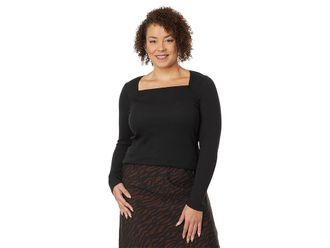 Madewell Plus Angled Neckline Long-Sleeve Top Womens Clothing True Black : 3X, Cotton/Elastane/Modal