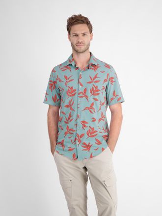 Lerros Kurzarmhemd LERROS LERROS Kurzarmhemd mit floralem Print, Herren, Gr. M, Normalgr&ouml;ssen, blau (coastal sea blau), 100% Baumwolle, Hemden Kurzarmhemd