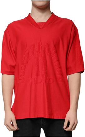 Dolce & Gabbana Rode V-hals Katoenen T-shirt - Heren - T-shirts - Rood - L - Katoen - Tops