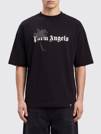 Palm Angels T-shirt in cotone con stampa logo e spalle cadute