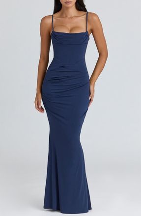 House of CB Milena Corset Trumpet Gown in Navy at Nordstrom, Size X-Small