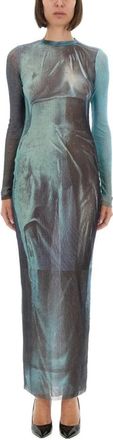 Jean Paul Gaultier Long Sleeve Printed Mesh Maxi Dress - Dames - Maxi kleedjes - Veelkleurig - S - Kleedjes
