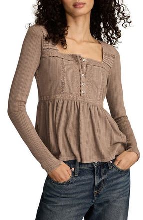 Lucky Brand Embroidered Long Sleeve Peplum Top in Deep Taupe at Nordstrom, Size Xx-Large