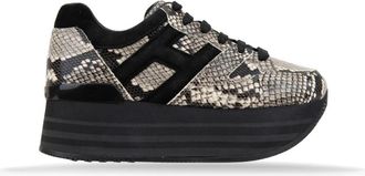 Hogan Leren Sneakers met Slangenprint en Veters - Dames - Sneakers - Zwart - 34 EU - Leer - Schoenen