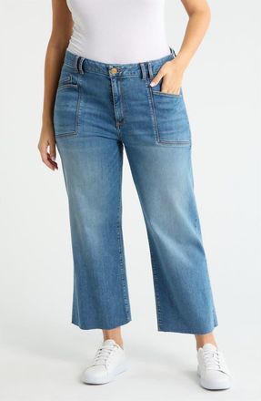 Kut from the Kloth Meg Raw Hem High Waist Ankle Wide Leg Jeans in Earn at Nordstrom, Size 18W