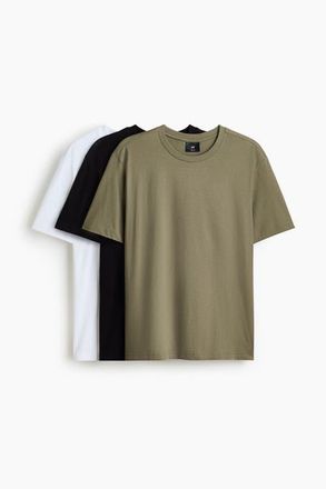 H&M 3-pack Regular Fit T-shirts in Khaki Green/white at Nordstrom, Size Xx-Large