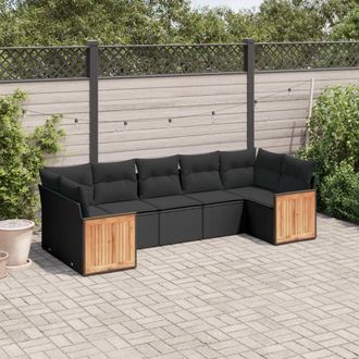 vidaXL Set De Comedor De Jard&iacute;n 7 Pzas Y Cojines Rat&aacute;n Sint&eacute;tico Negro Vidaxl