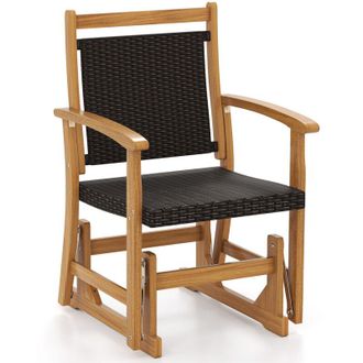 Costway Outdoor Glider Chair Acacia Wood Porch Glider with Rattan Seat