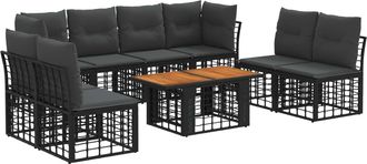 vidaXL Conjunto De Sof&aacute;s De Jard&iacute;n 9 Uds. Negro Y Gris Oscuro Vidaxl