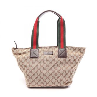 Gucci Beige Multi-Color Leather Canvas Handbag Tote Bag (Pre-Owned)