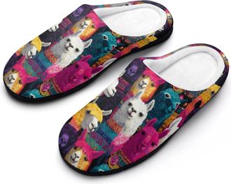 Generic Llama Colored Funny Mens Cotton Slippers Soft Non-Slip Rubber Sole House Slipper Indoor Outdoor