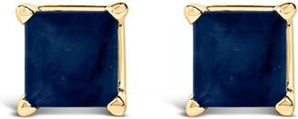 House of Brilliance 14K Gold 5x5MM Princess Cut Gemstone Solitaire Stud Earrings in Blue Sapphire | Yellow at Nordstrom