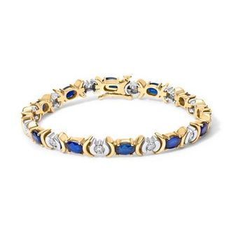House of Brilliance 14K Gold 1.0 Ct Diamond & 6 1/2 Cttw Sapphire Link Bracelet in Yellow at Nordstrom