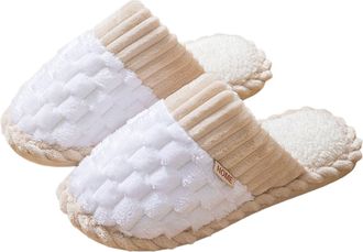 Generic Womens Slippers Ladies Fashion Winter Warm Solid Color Headed Flat Bottom Footwear Teddy Plush Thickened Home Indoor Outdoor Shoes For Couples Ladies 