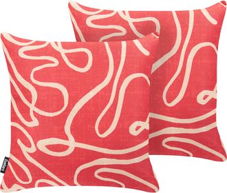 Beliani Conjunto De 2 Cojines Decorativos Para Exterior Accesorios De Jard&iacute;n Estampado Abstracto Moderno Rojo Kerria