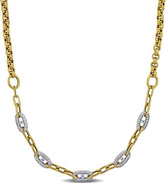 Amour 1 CT TGW Cubic Zirconia Oval & Rectangular Rolo Link Necklace in 14k Two-Tone Gold - 18 in