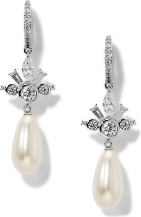 Nadri Imitation Pearl Teardrop Lever-Back Earrings in Rhodium at Nordstrom