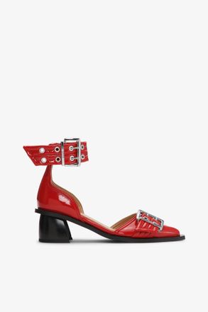 Ganni Red Feminine Buckle Open Cut Pumps - Size 10
