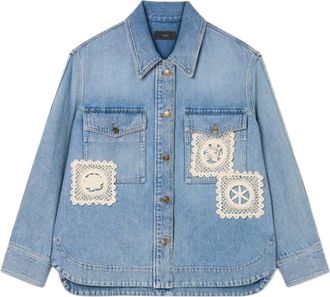Alanui Light Blue Denim Overshirt with Crochet Lace Accents