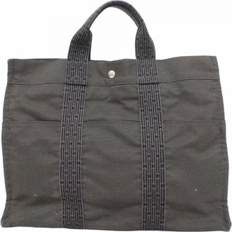 Herm&egrave;s Gray Canvas Tote Bag (Pre-Owned)