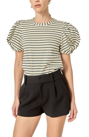 English Factory Puff Sleeve Stripe T-Shirt in Ivory/Green at Nordstrom, Size X-Small