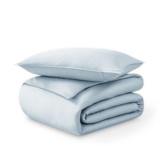 Bare Home 400 Thread Count Organic Cotton Sateen Duvet Cover and Sham Set in Winter Blue at Nordstrom, Size Queen