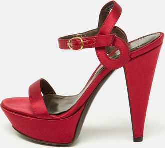 Sergio Rossi Red Satin Ankle Strap Sandals