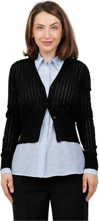 Max Mara Truien & Vesten, Dames, Zwart, M, Wol, Wollen en zijden vest met bloemenponsbewerking en strassdetails