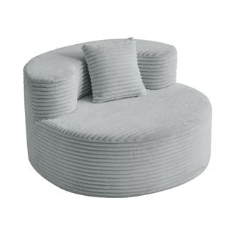 Urban Meuble Sill&oacute;n redondo en tejido acanalado gris con coj&iacute;n, estilo acogedor