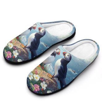 Generic Puffines Birds Womens Slippers Warm House Slippers Indoor House Shoes with Anti-Skid Rubber Sole