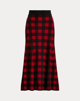 Polo Ralph Lauren WomenS Plaid Merino Wool A-Line Midi Skirt In Red, Black