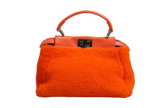 Fendi Orange Leather and Shearling Mini Peekaboo Top Handle Womens Bag (Pre-Owned)