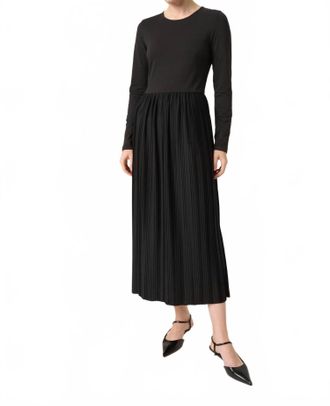 Soaked In Luxury Simone Plisse Long Sleeve Maxi Dress In Black