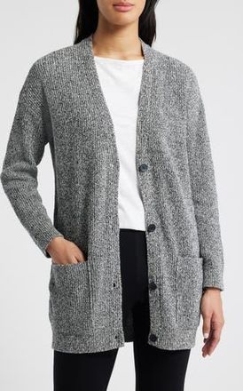 Eileen Fisher V-Neck Cotton Blend Cardigan in Black/ivory at Nordstrom Rack, Size Xx-Small