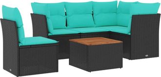 vidaXL Set De Sof&aacute;s De Jard&iacute;n 6 Pzas Con Cojines Rat&aacute;n Sint&eacute;tico Negro Vidaxl