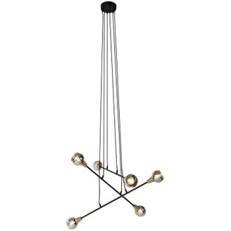 QAZQA Moderno Lámpara colgante negra con latón y cristal ahumado 6-luces - vidro Acero /Vidrio Redonda Adecuado para led Max. 6 x 40 Watt - Qazqa