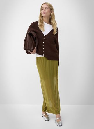 Jack & Jones Womens Minna chartreuse green micromesh maxi skirt