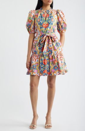 Vince Camuto Puffy Sleeve Print Minidress in Pink Multi at Nordstrom, Size 12